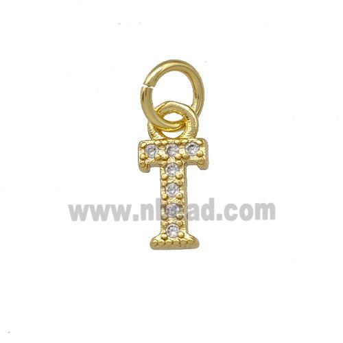 Copper Letter-T Pendant Pave Zirconia Gold Plated