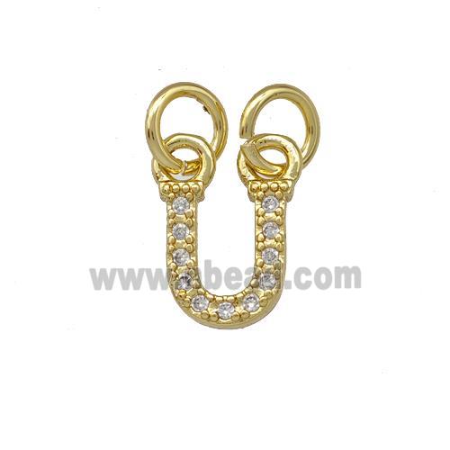 Copper Letter-U Pendant Pave Zirconia Gold Plated