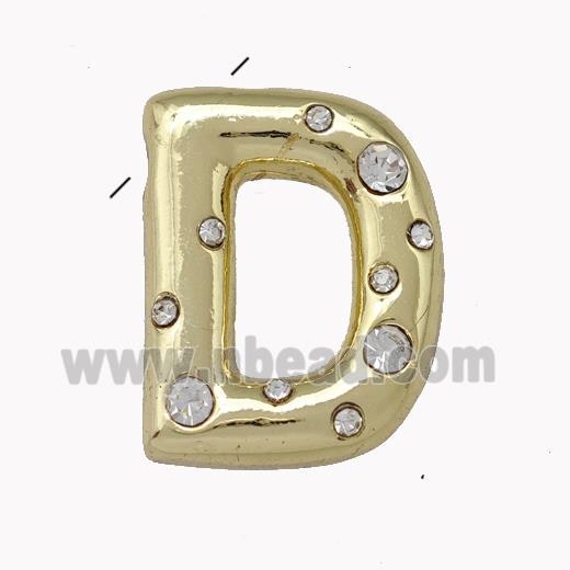 Copper Pendant Pave Zirconia Letter-D Gold Plated
