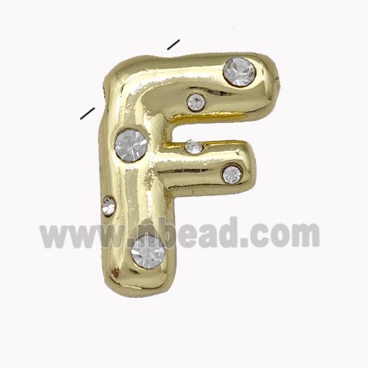 Copper Pendant Pave Zirconia Letter-F Gold Plated