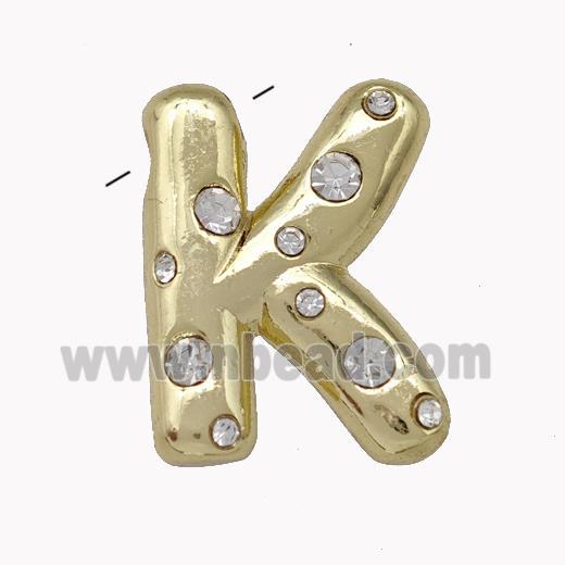 Copper Pendant Pave Zirconia Letter-K Gold Plated