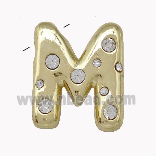 Copper Pendant Pave Zirconia Letter-M Gold Plated