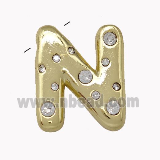 Copper Pendant Pave Zirconia Letter-N Gold Plated