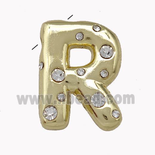 Copper Pendant Pave Zirconia Letter-R Gold Plated