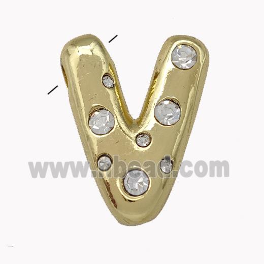 Copper Pendant Pave Zirconia Letter-V Gold Plated