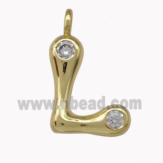 Copper Pendant Pave Zirconia Letter-L Gold Plated