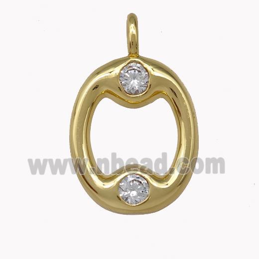 Copper Pendant Pave Zirconia Letter-O Gold Plated