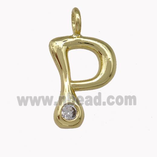 Copper Pendant Pave Zirconia Letter-P Gold Plated