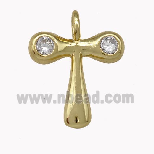 Copper Pendant Pave Zirconia Letter-T Gold Plated