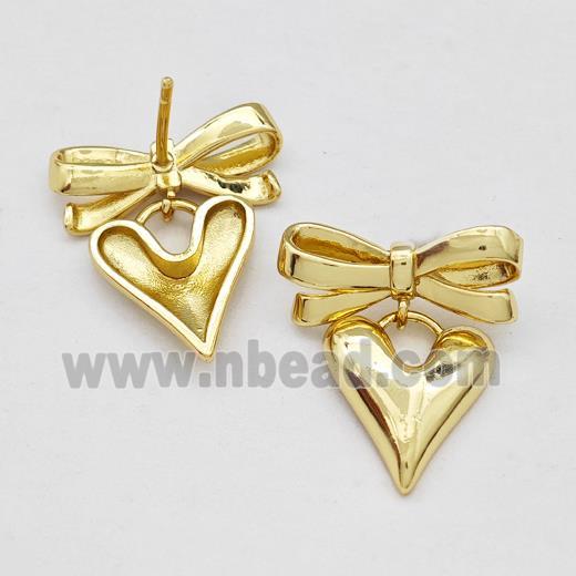 Copper Bow Stud Earrings Heart Gold Plated