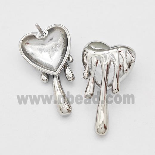 Copper Heart Stud Earrings Platinum Plated