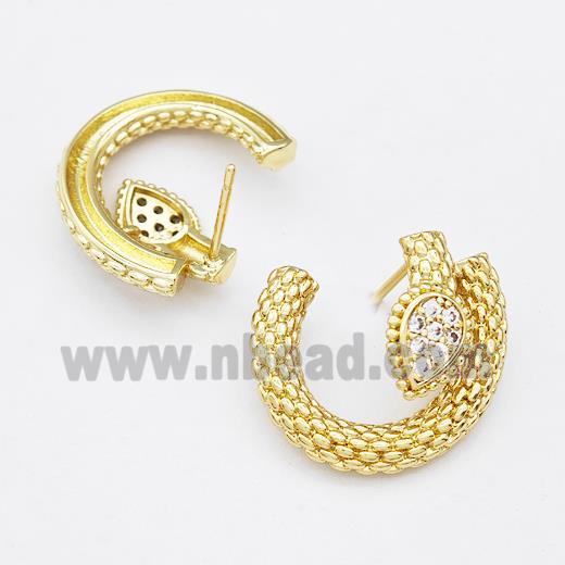 Copper Earring Studs Pave Zirconia Gold Plated