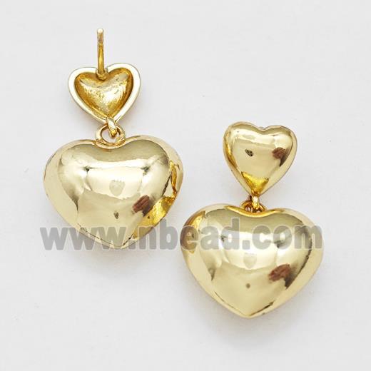 Copper Heart Stud Earrings Gold Plated