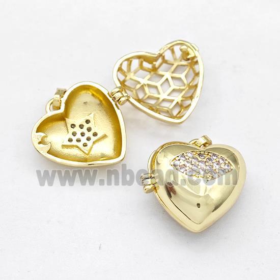 Copper Heart Locket Pendant Pave Zirconia Eye Gold Plated