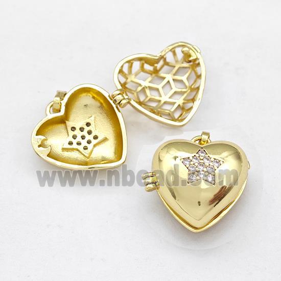 Copper Heart Locket Pendant Pave Zirconia Star Gold Plated