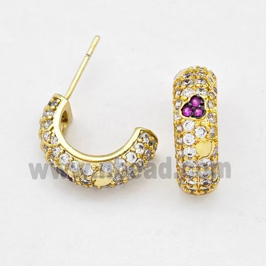 Copper Earring Studs Pave Zirconia Gold Plated