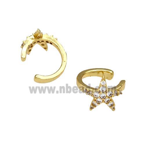 Copper Starfish Clip Earrings Pave Zirconia Gold Plated