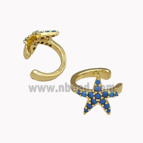 Copper Starfish Clip Earrings Pave Zirconia Gold Plated