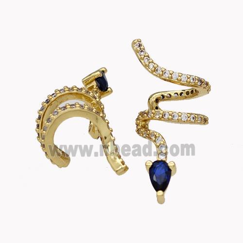 Copper Snake Clip Earrings Pave Zirconia Gold Plated