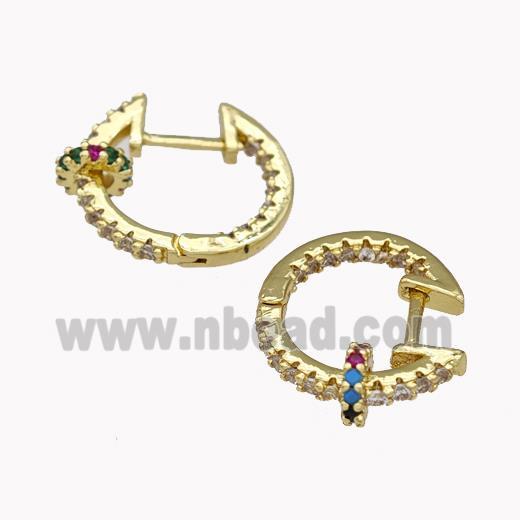 Copper Latchback Earrings Pave Zirconia Gold Plated