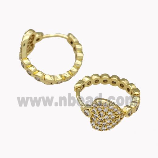 Copper Heart Hoop Earrings Pave Zirconia Gold Plated