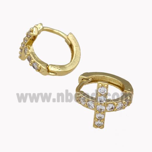 Copper Cross Hoop Earrings Pave Zirconia Gold Plated