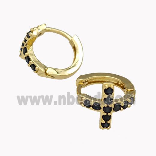 Copper Cross Hoop Earrings Pave Zirconia Gold Plated