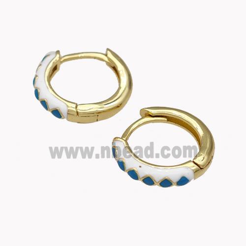 Copper Hoop Earrings Blue White Enamel Gold Plated