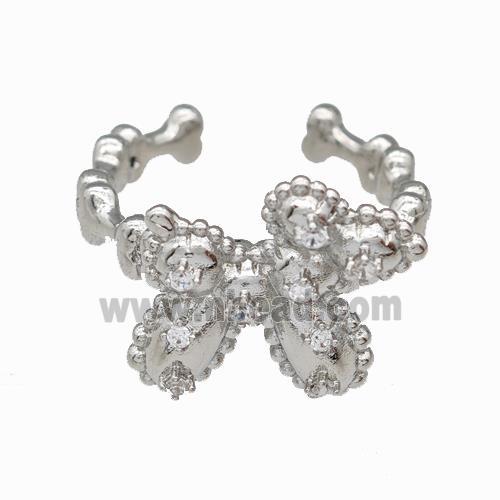 Copper Bow Rings Pave Zirconia Platinum Plated