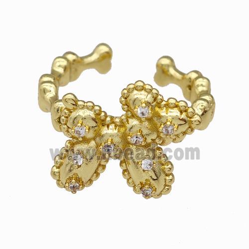 Copper Bow Rings Pave Zirconia Gold Plated