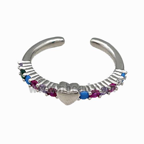 Copper Rings Pave Multicolor Zirconia Heart Platinum Plated