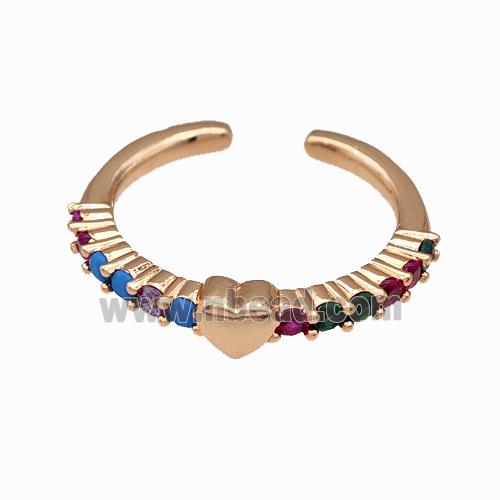 Copper Rings Pave Multicolor Zirconia Heart Rose Gold