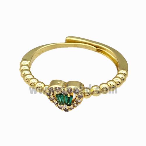 Copper Heart Rings Pave Zirconia Adjustable Gold Plated