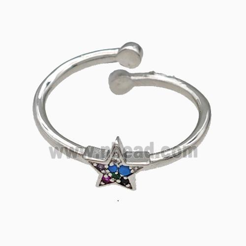 Copper Star Rings Pave Zirconia Platinum Plated