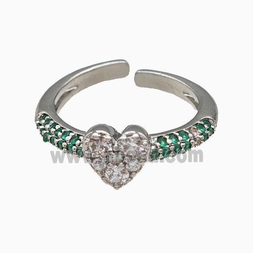 Copper Heart Rings Pave Zirconia Platinum Plated