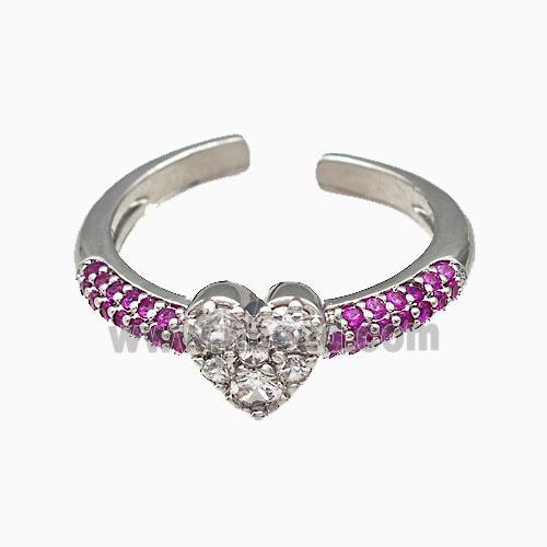 Copper Heart Rings Pave Zirconia Platinum Plated