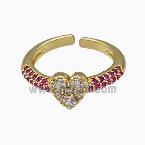 Copper Heart Rings Pave Zirconia Gold Plated