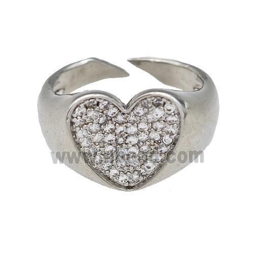 Copper Heart Rings Pave Zirconia Platinum Plated