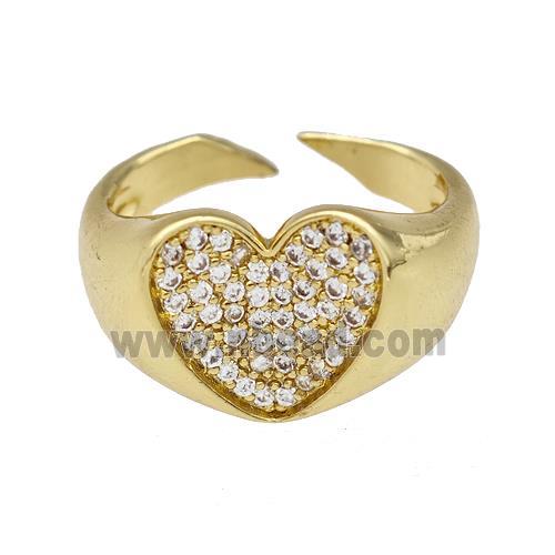 Copper Heart Rings Pave Zirconia Gold Plated