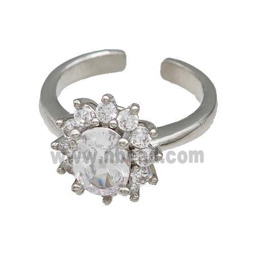 Copper Flower Rings Pave Zirconia Platinum Plated