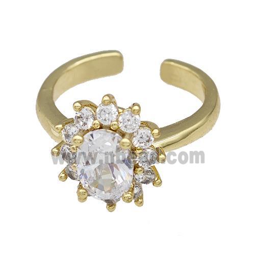 Copper Flower Rings Pave Zirconia Gold Plated