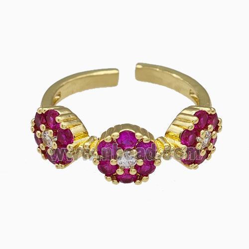 Copper Flower Rings Pave Hotpink Zirconia Gold Plated