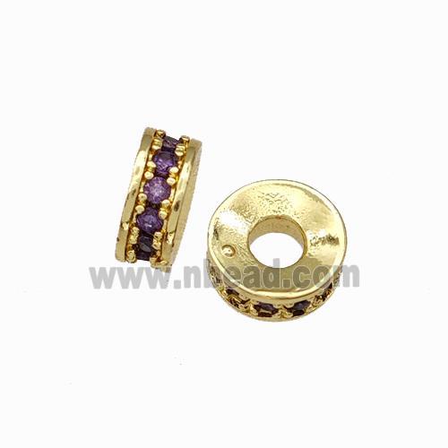 Copper Heishi Spacer Beads Pave Purple Zirconia Gold Plated