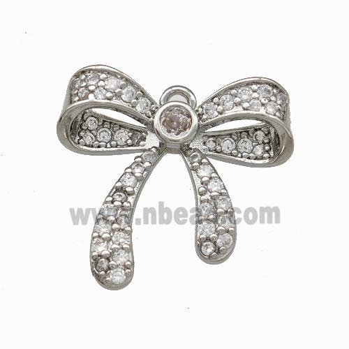 Copper Bow Pendant Micro Pave Zirconia Platinum Plated