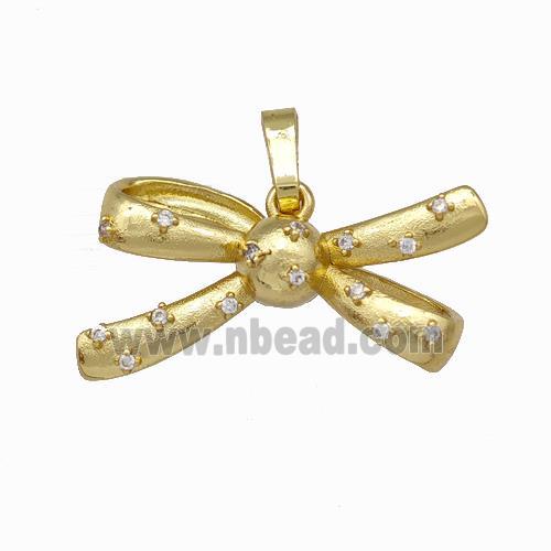 Copper Bow Pendant Micro Pave Zirconia Gold Plated