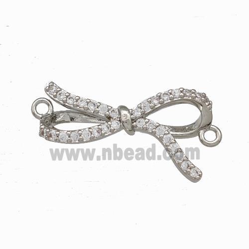 Copper Bow Connector Micro Pave Zirconia Platinum Plated