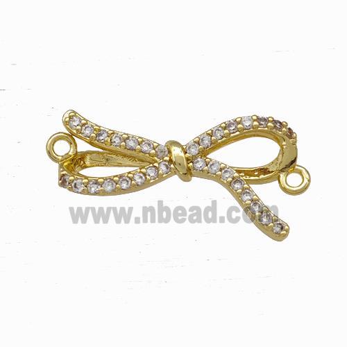 Copper Bow Connector Micro Pave Zirconia Gold Plated