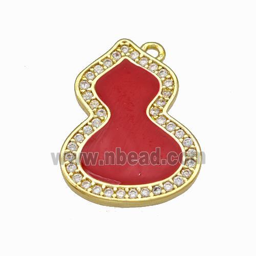 Copper Gourd Pendant Pave Zirconia Red Enamel Gold Plated