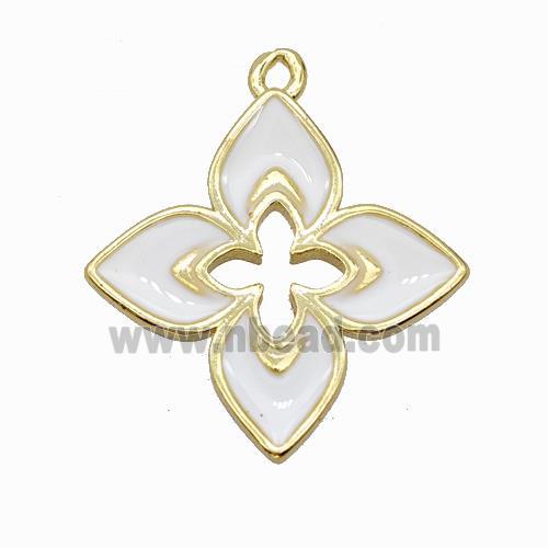 Copper Clover Pendant White Enamel Cross Gold Plated