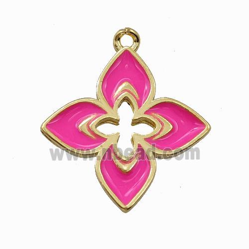 Copper Clover Pendant Hotpink Enamel Cross Gold Plated